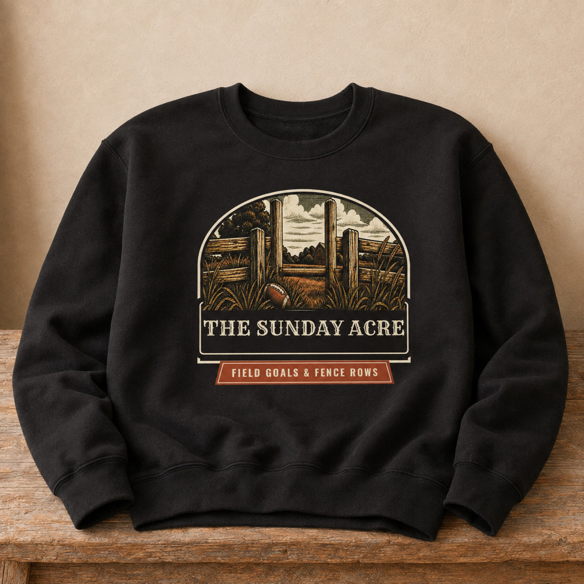 mockup: Field Goals & Fence Rows — Crewneck Sweatshirt (Gildan 18000)