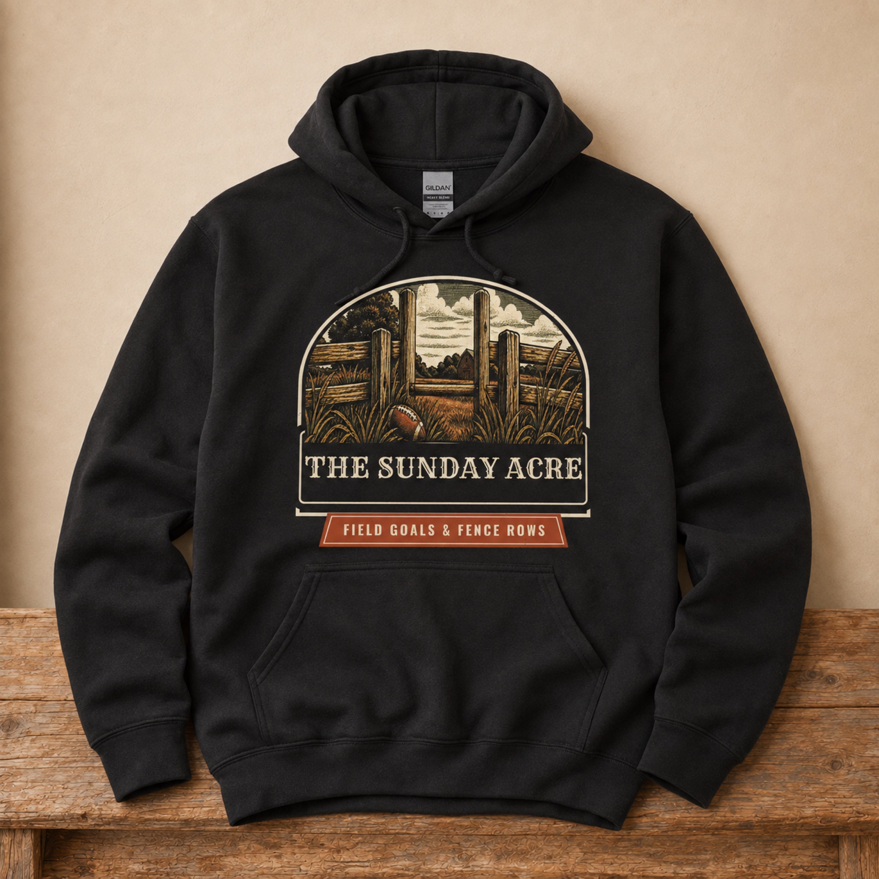 mockup: Field Goals & Fence Rows — Hoodie (Gildan 18500)