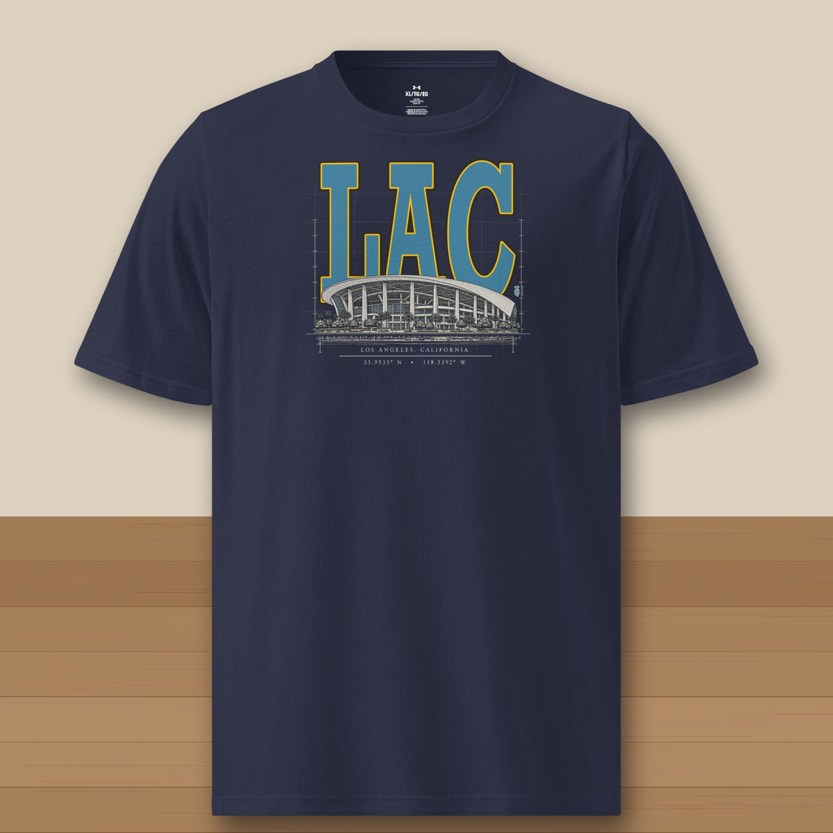 Under Armour Tee · Navy · front · Los Angeles Powder Blueprint City athletic tee in navy