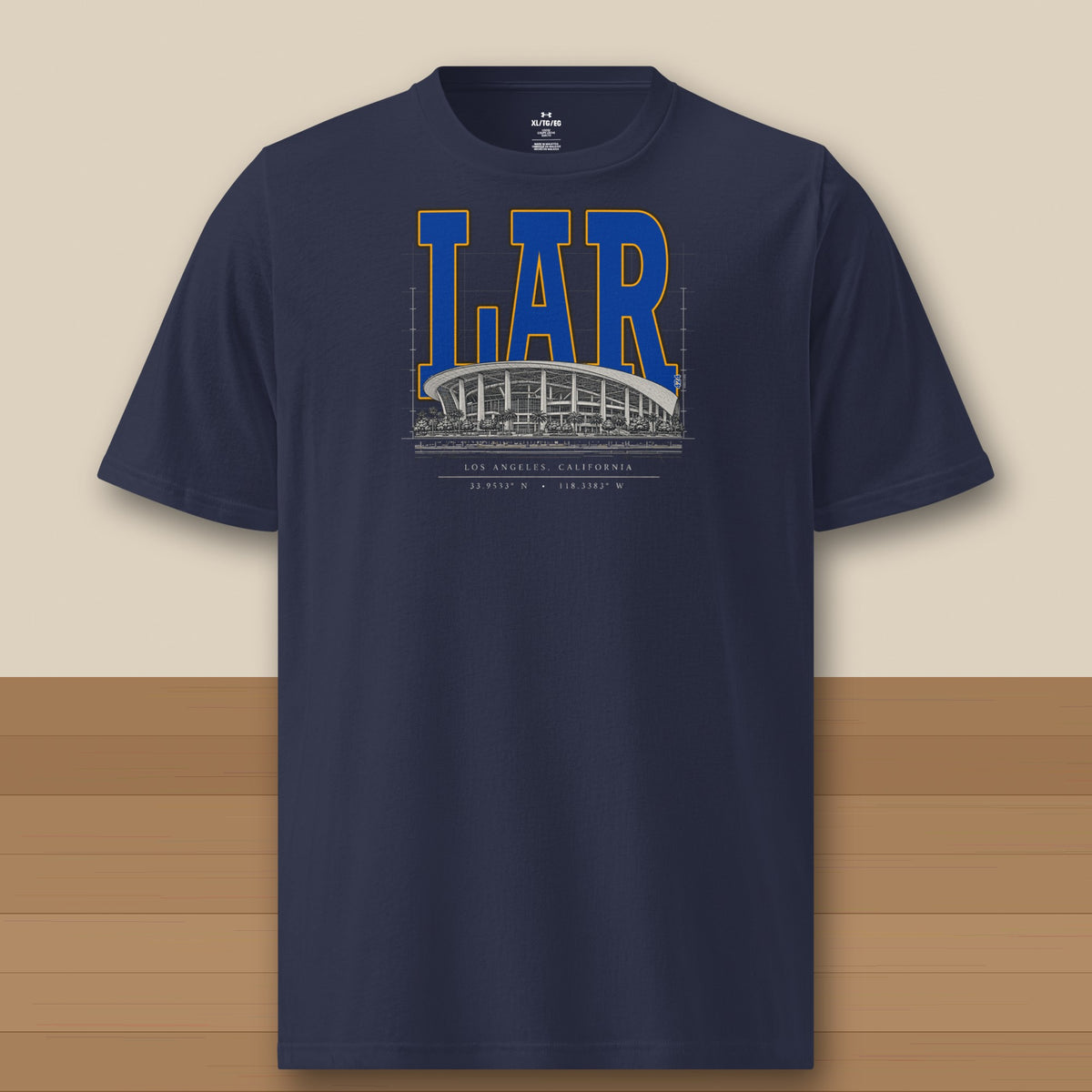 Under Armour Tee · Navy · front · Los Angeles Gold Blueprint City athletic tee in navy