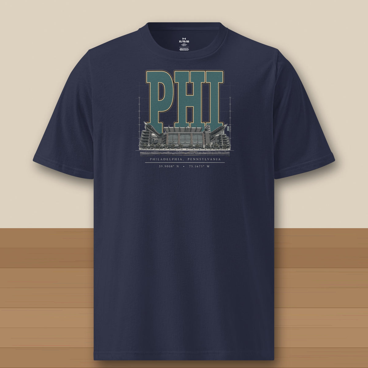 Under Armour Tee · Navy · front · Philadelphia Blueprint City athletic tee in navy