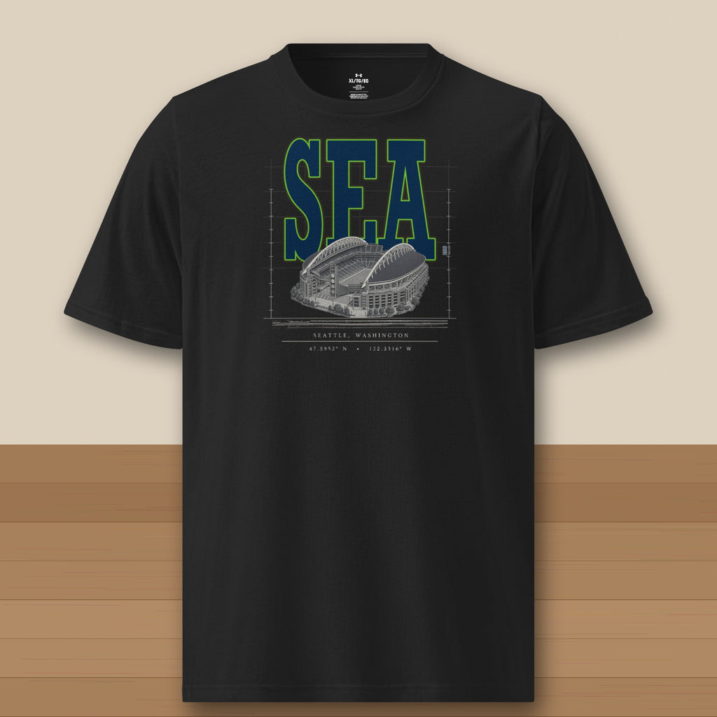 Under Armour Tee · Black · front · Seattle Blueprint City athletic tee in black