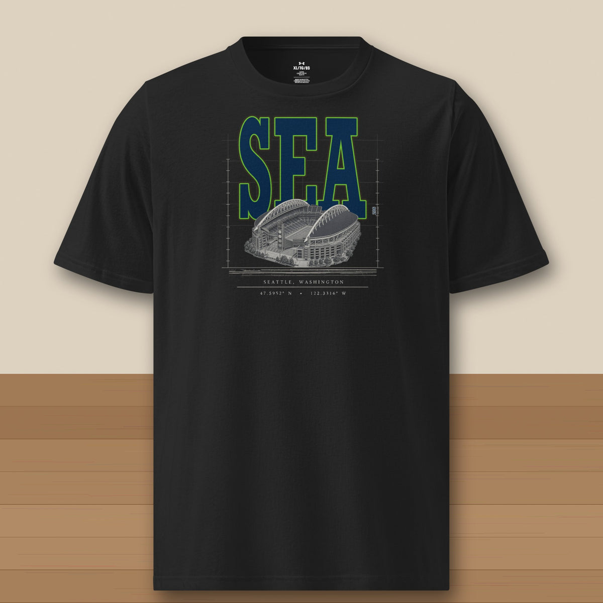 Under Armour Tee · Black · front · Seattle Blueprint City athletic tee in black