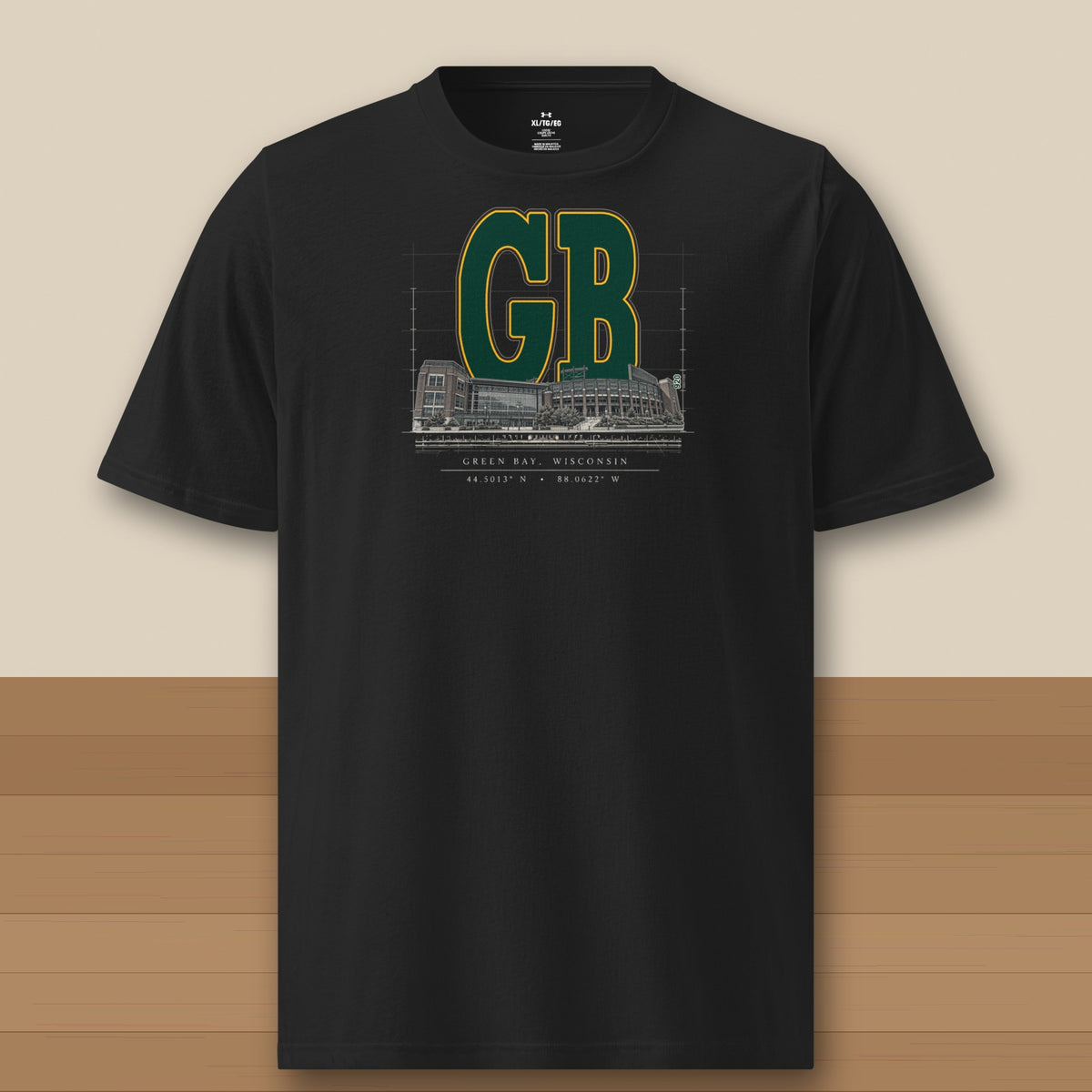 Under Armour Tee · Black · front · Green Bay Blueprint City athletic tee in black