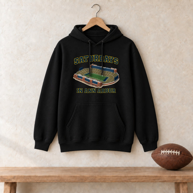 Color Black, Saturdays in Ann Arbor Unisex Heavy Blend Hoodie in black