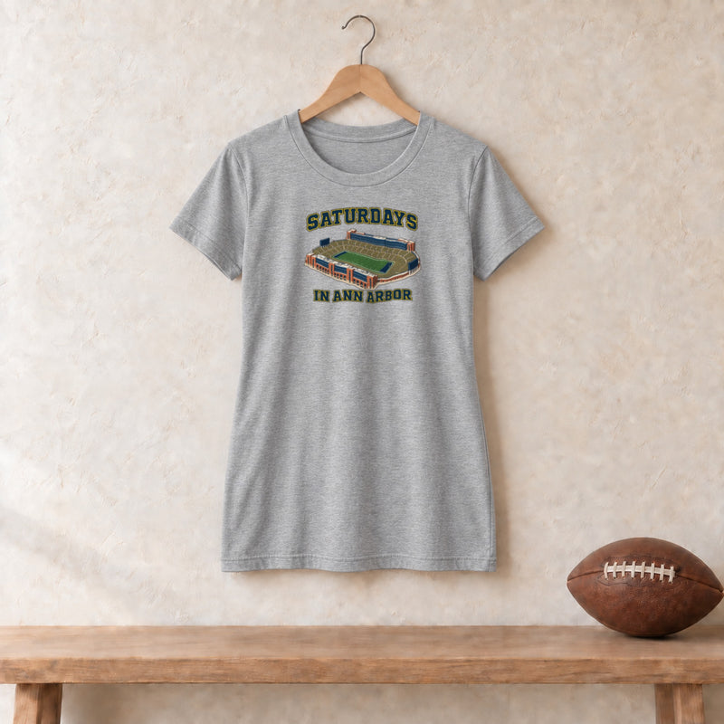 Color Athletic Heather, Saturdays in Ann Arbor Women's Relaxed T-Shirt in athletic heather