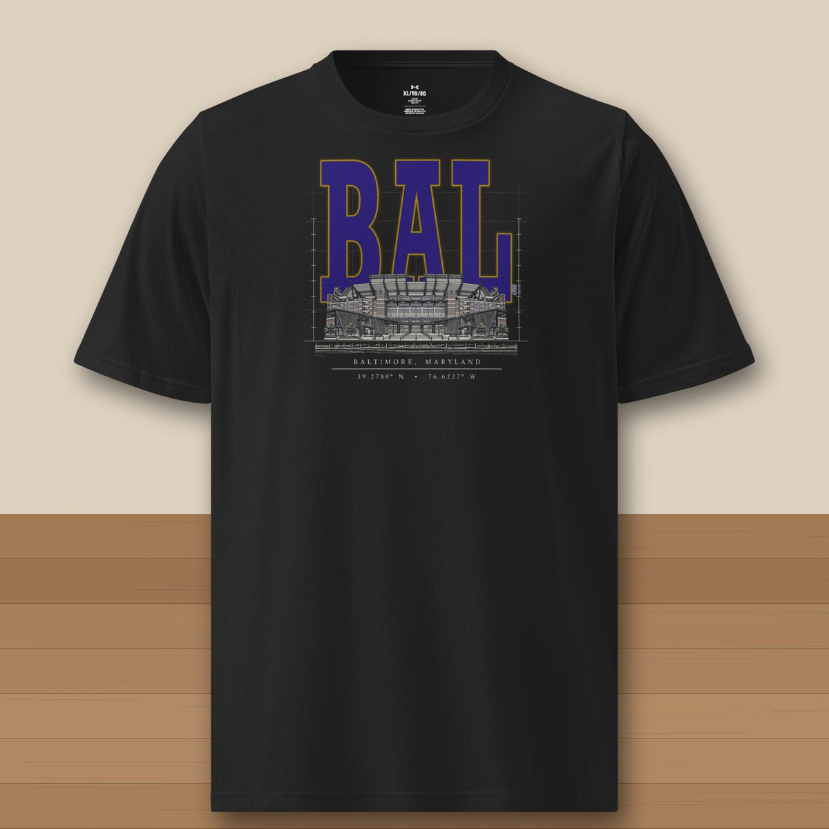 Under Armour Tee · Black · front · Baltimore Blueprint City Under Armour tee in black