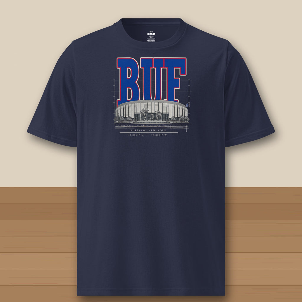 Under Armour Tee · Navy · front · Buffalo Blueprint City Under Armour tee in navy
