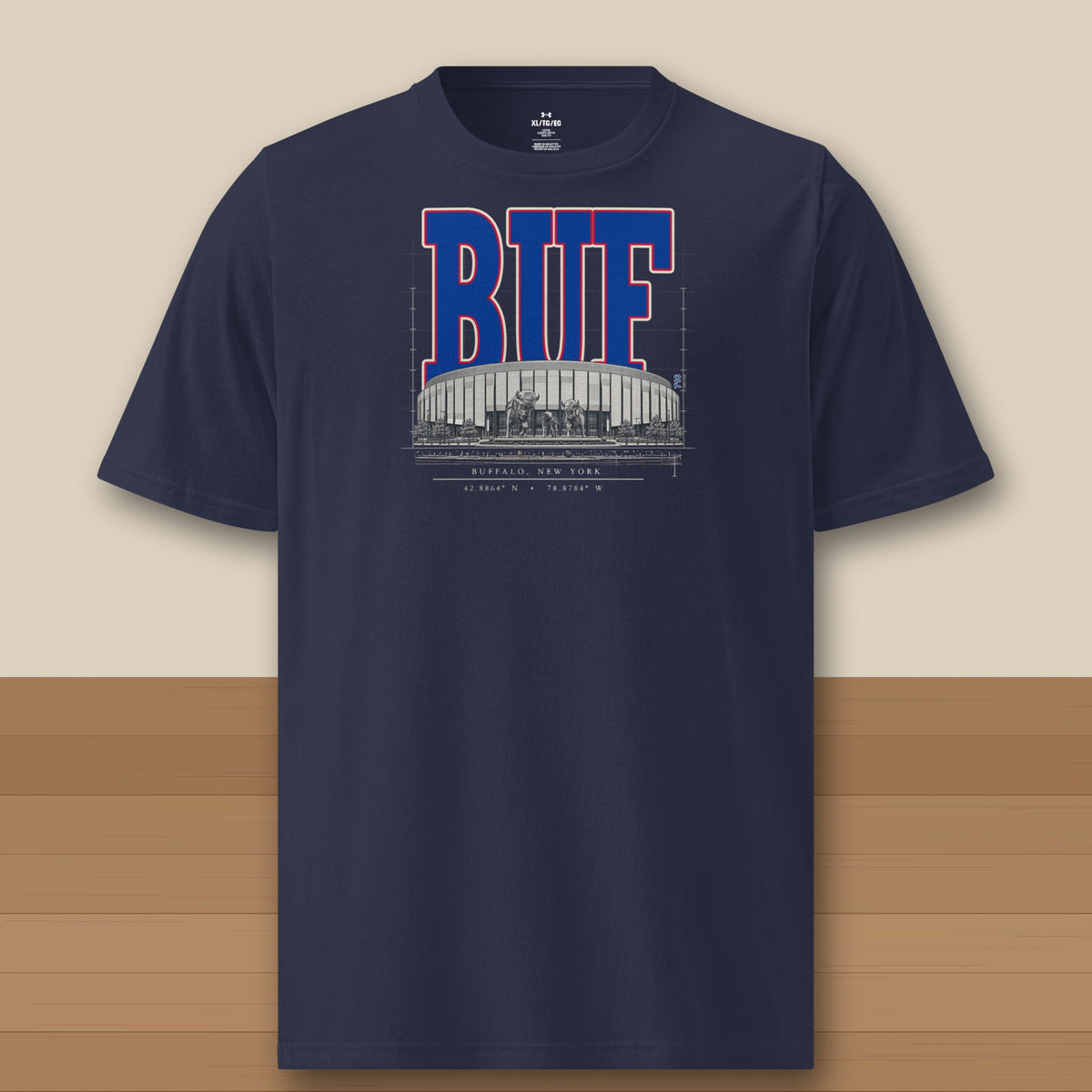 Under Armour Tee · Navy · front · Buffalo Blueprint City Under Armour tee in navy