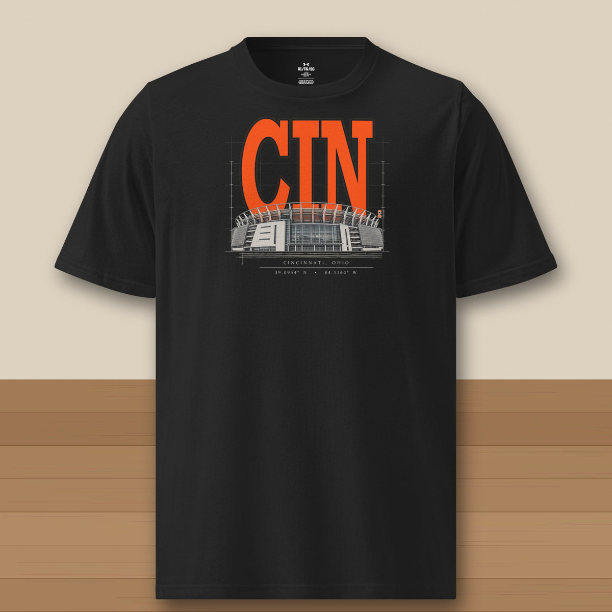 Under Armour Tee · Black · front · Cincinnati Blueprint City Under Armour tee in black