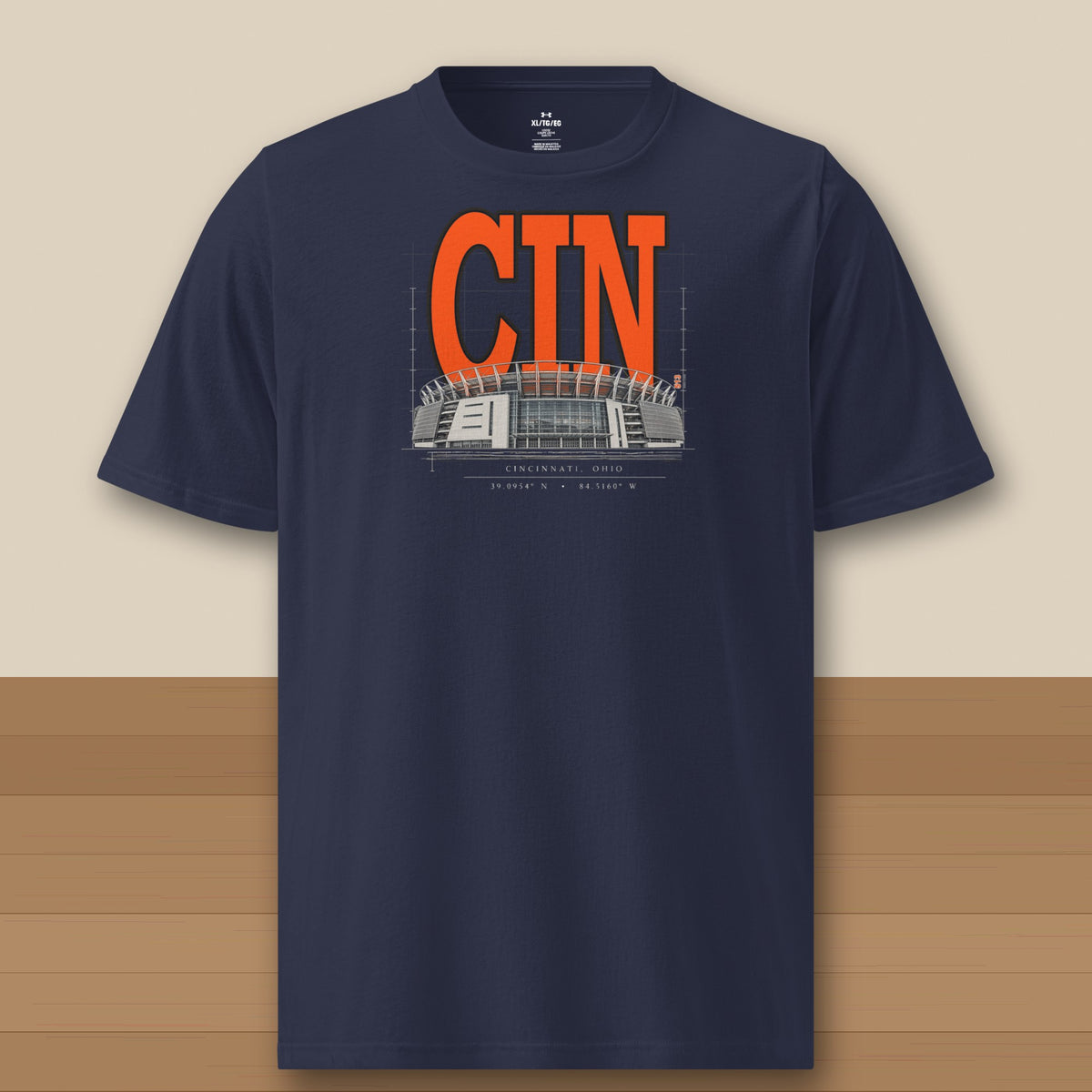 Under Armour Tee · Navy · front · Cincinnati Blueprint City Under Armour tee in navy