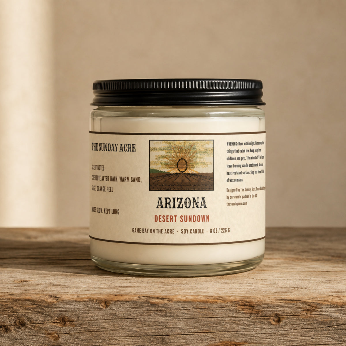 mockup: Arizona — Desert Sundown — 9 oz Soy Candle