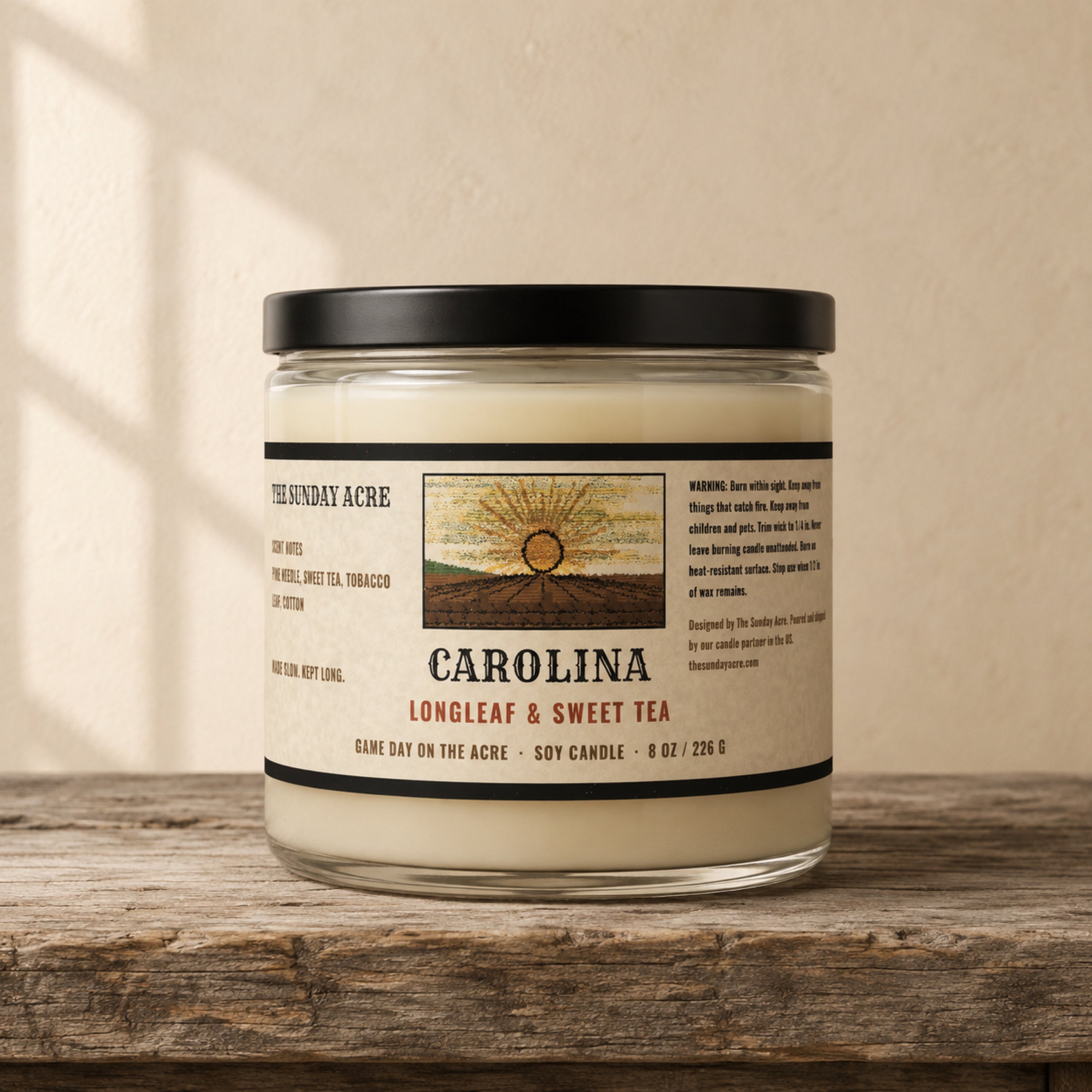 mockup: Carolina — Longleaf & Sweet Tea — 9 oz Soy Candle