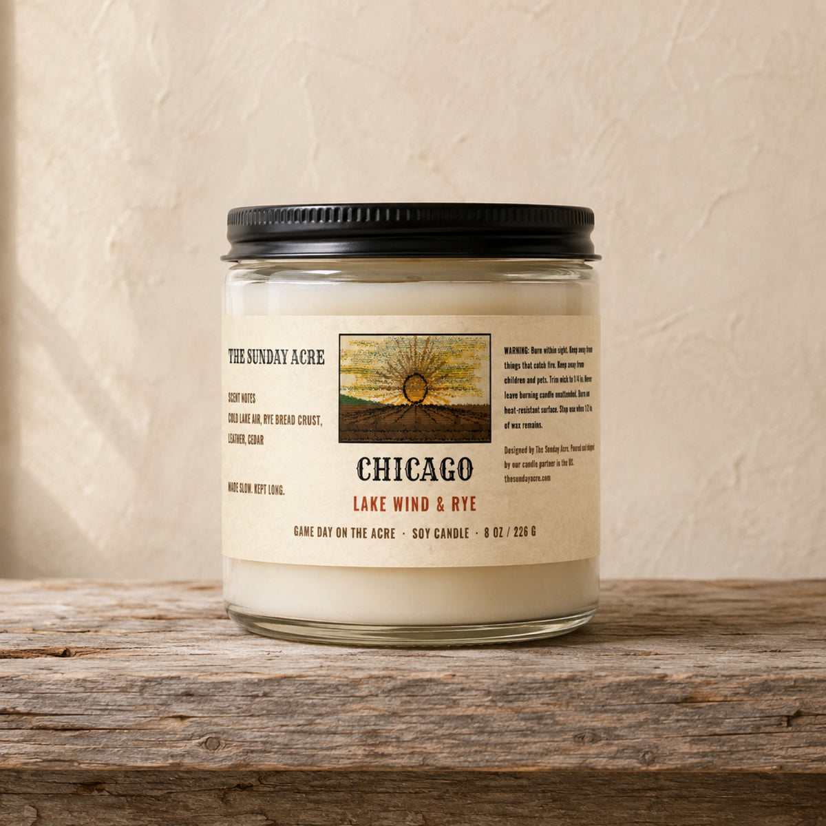 mockup: Chicago — Lake Wind & Rye — 9 oz Soy Candle