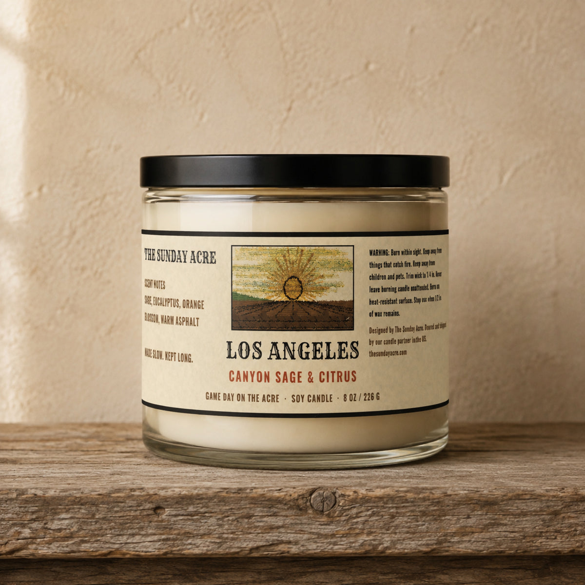 mockup: Los Angeles — Canyon Sage & Citrus — 9 oz Soy Candle
