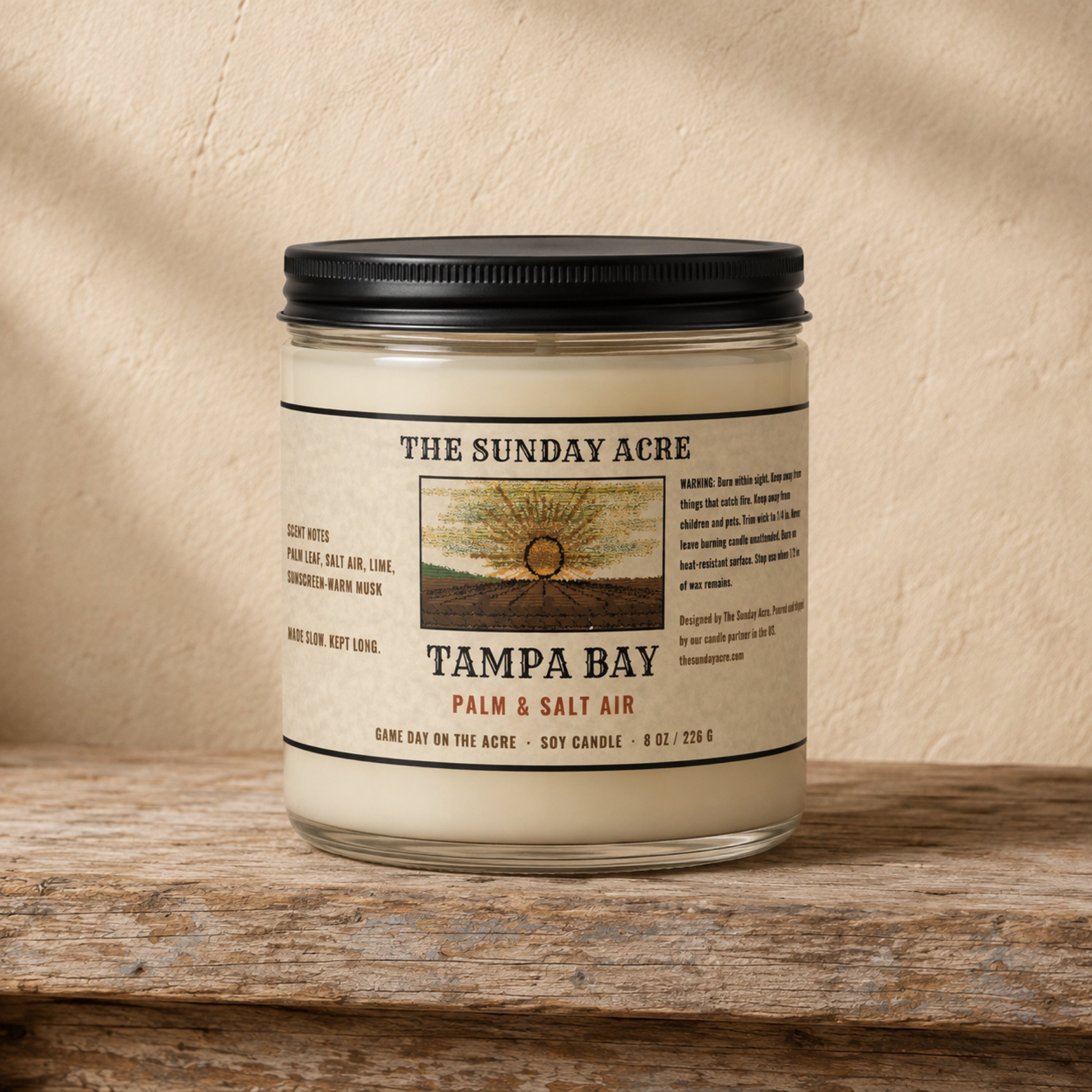 mockup: Tampa Bay — Palm & Salt Air — 9 oz Soy Candle
