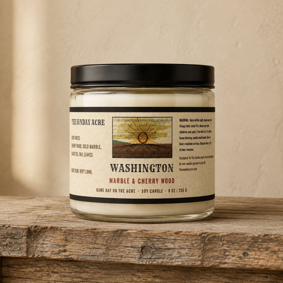 mockup: Washington — Marble & Cherry Wood — 9 oz Soy Candle