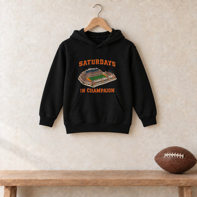 Color Black, Saturdays in Champaign Youth Heavy Blend Hoodie in black