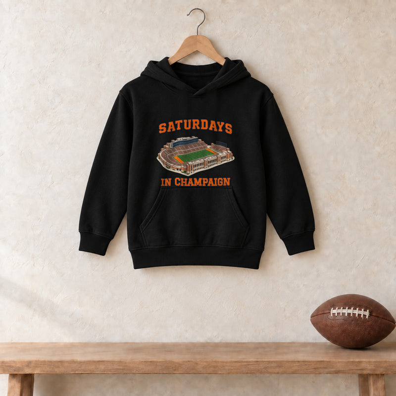 Color Black, Saturdays in Champaign Youth Heavy Blend Hoodie in black