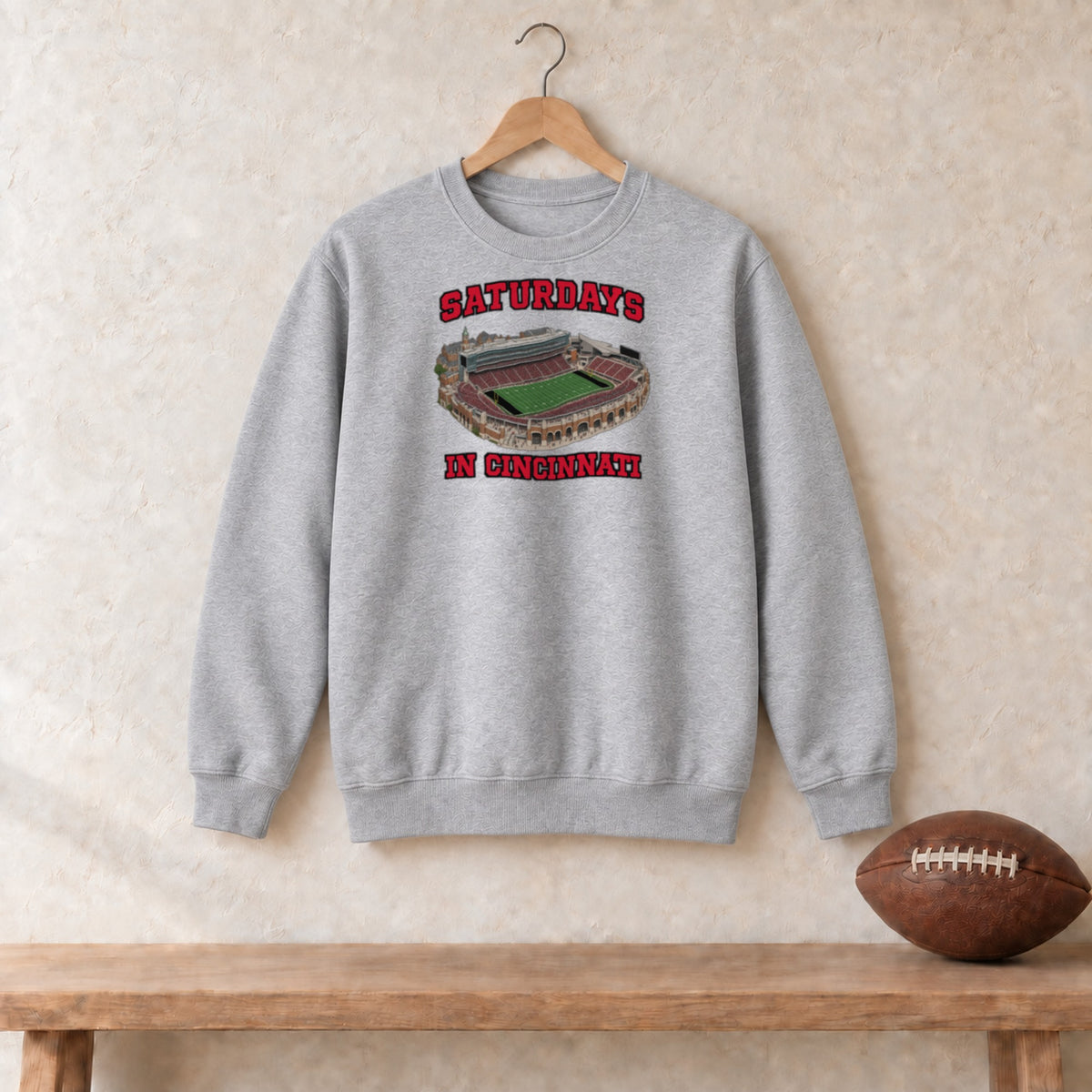 Color Sport Grey, Saturdays in Cincinnati Unisex Crew Neck Sweatshirt in sport grey