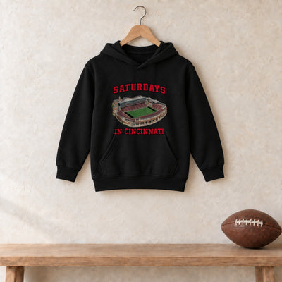 Color Black, Saturdays in Cincinnati Youth Heavy Blend Hoodie in black
