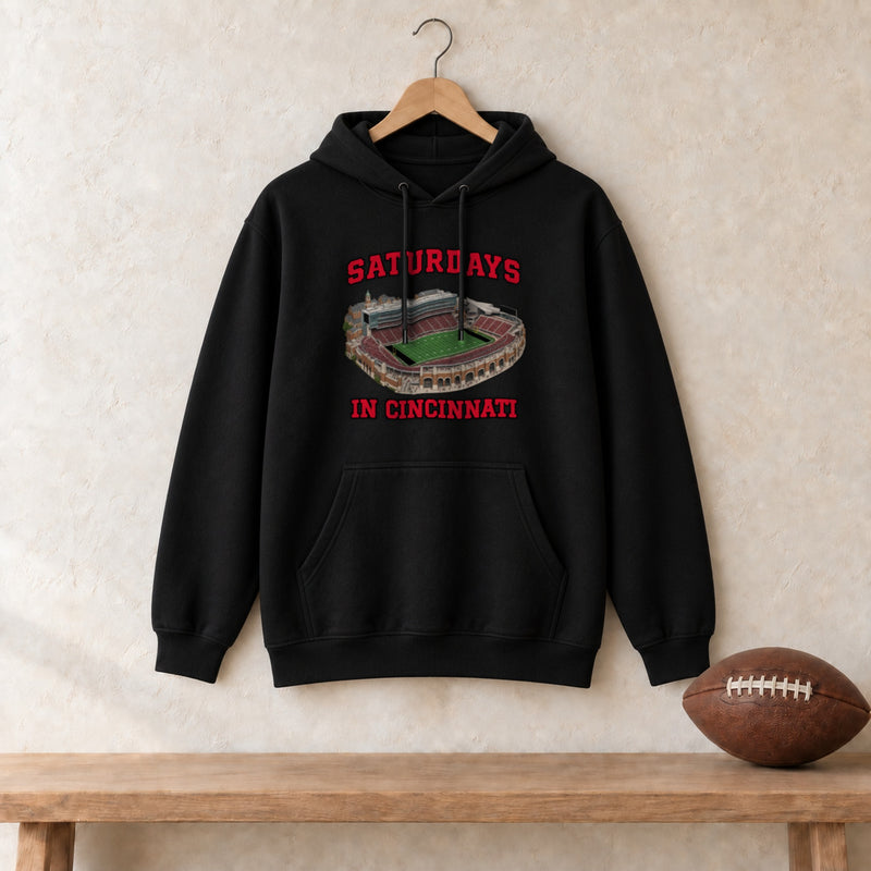 Color Black, Saturdays in Cincinnati Unisex Heavy Blend Hoodie in black