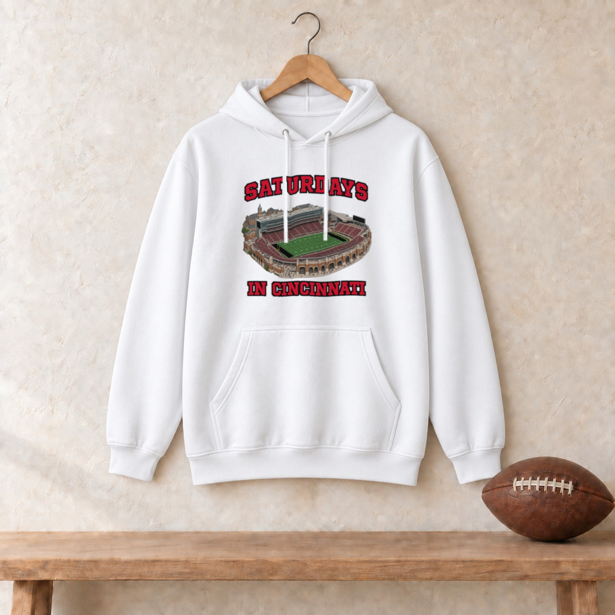 Color White, Saturdays in Cincinnati Unisex Heavy Blend Hoodie in white