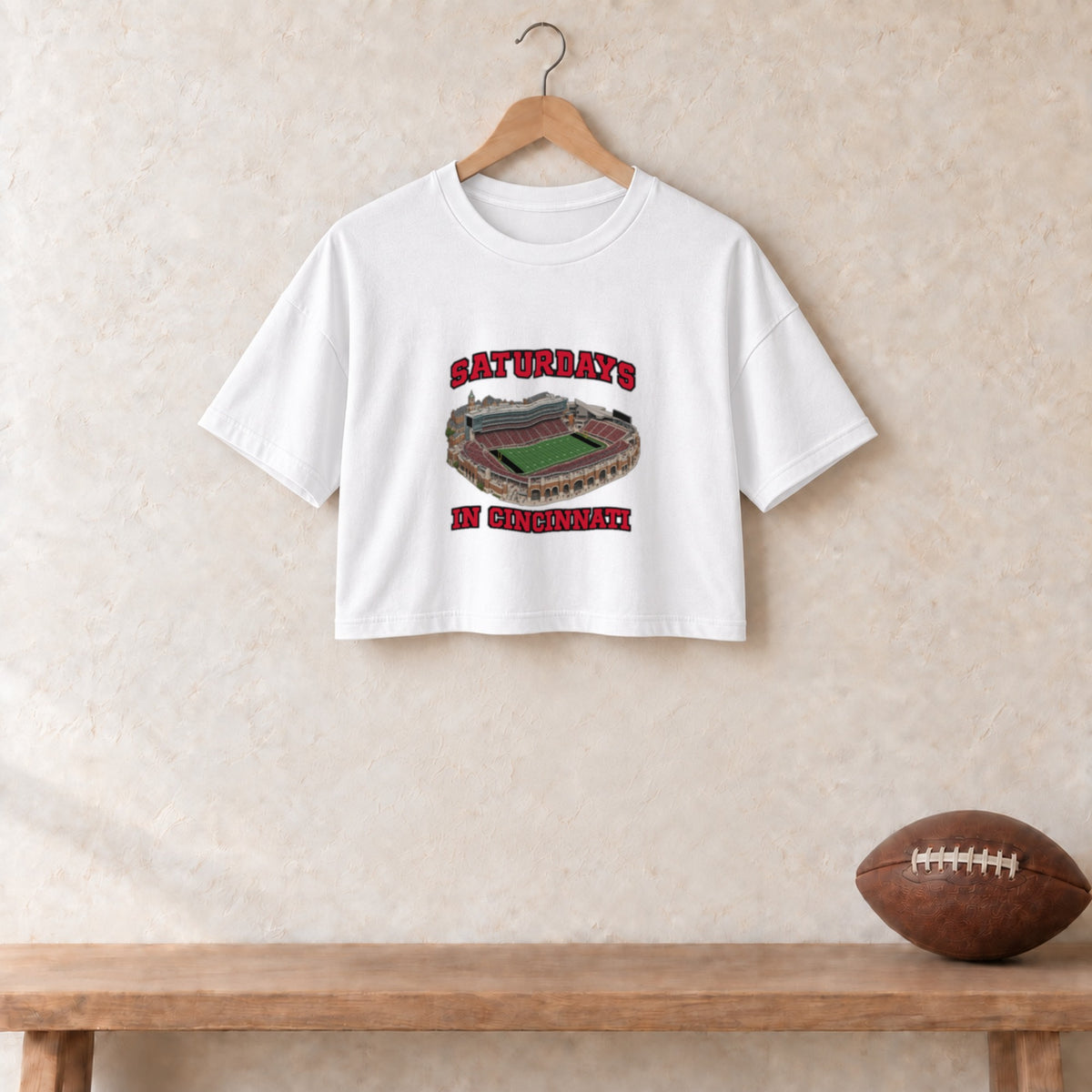 Color White, Saturdays in Cincinnati Women's Crop Top in white