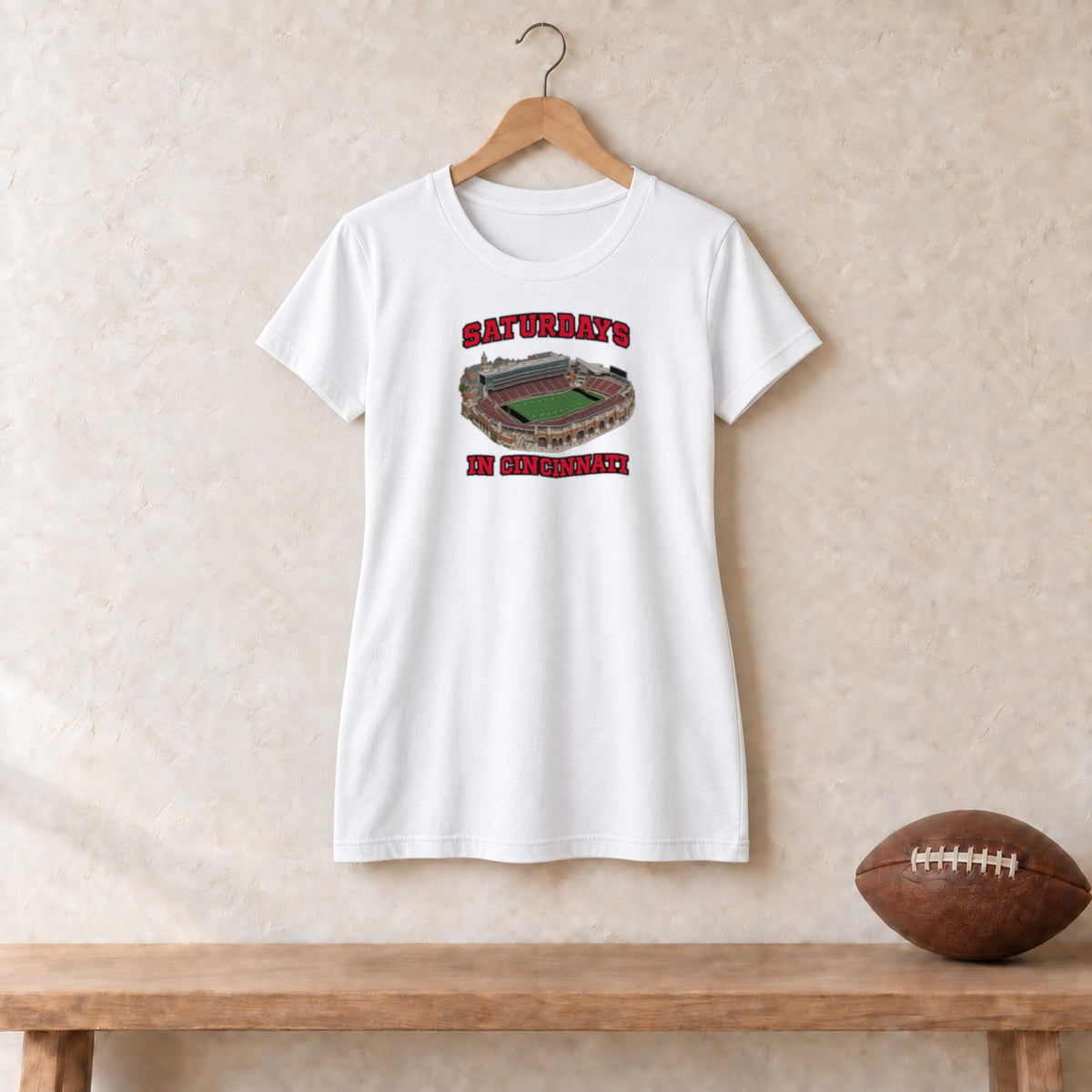 Color White, Saturdays in Cincinnati Women's Relaxed T-Shirt in white