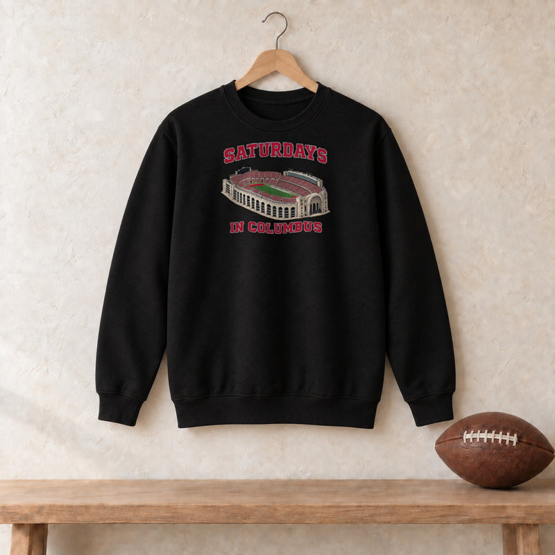 Color Black, Saturdays in Columbus Unisex Crew Neck Sweatshirt in black
