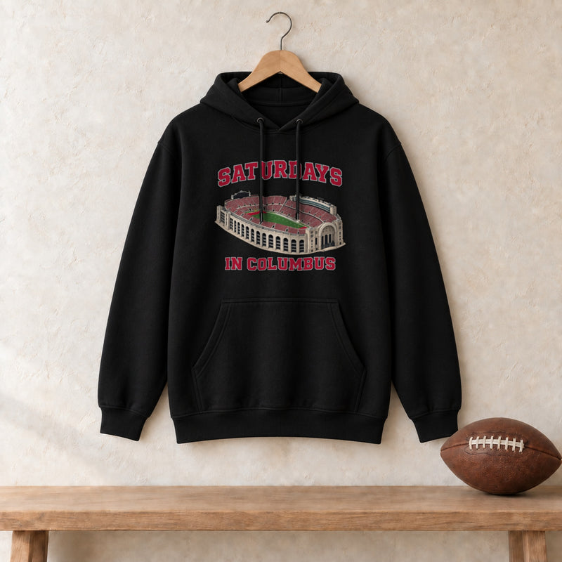 Color Black, Saturdays in Columbus Unisex Heavy Blend Hoodie in black