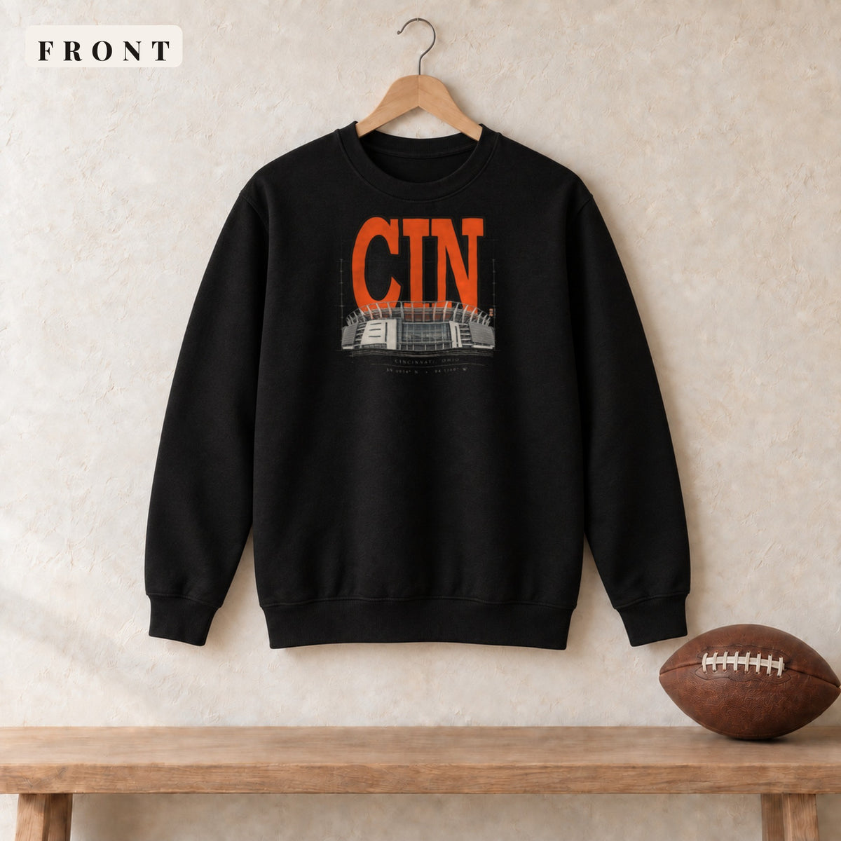 Crewneck · Black · front · Cincinnati Blueprint City crewneck in black