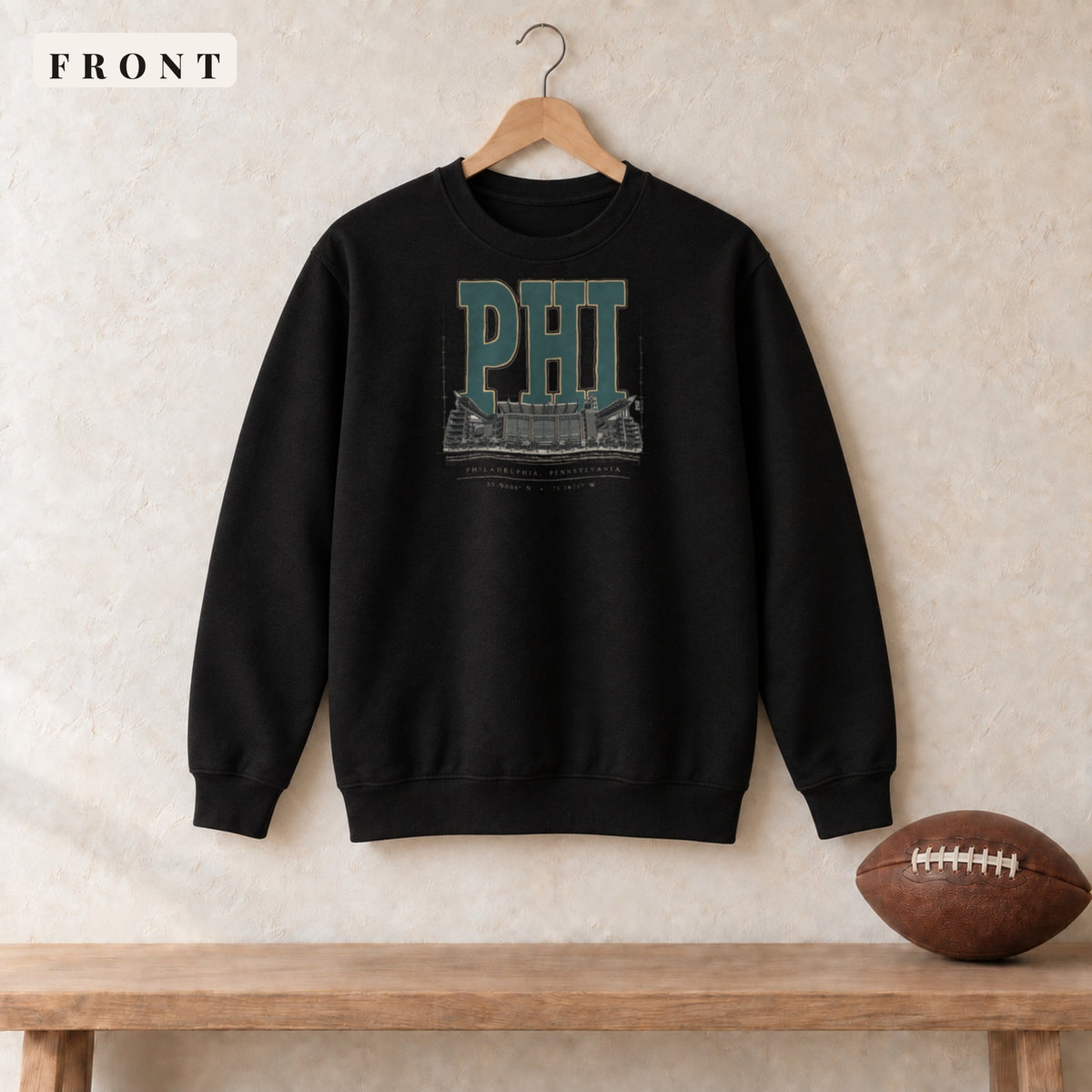 Crewneck · Black · front · Philadelphia Blueprint City crewneck in black