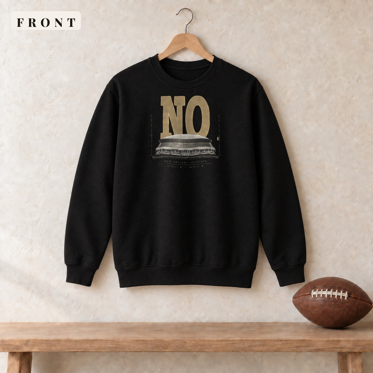 Crewneck · Black · front · New Orleans Blueprint City crewneck in black