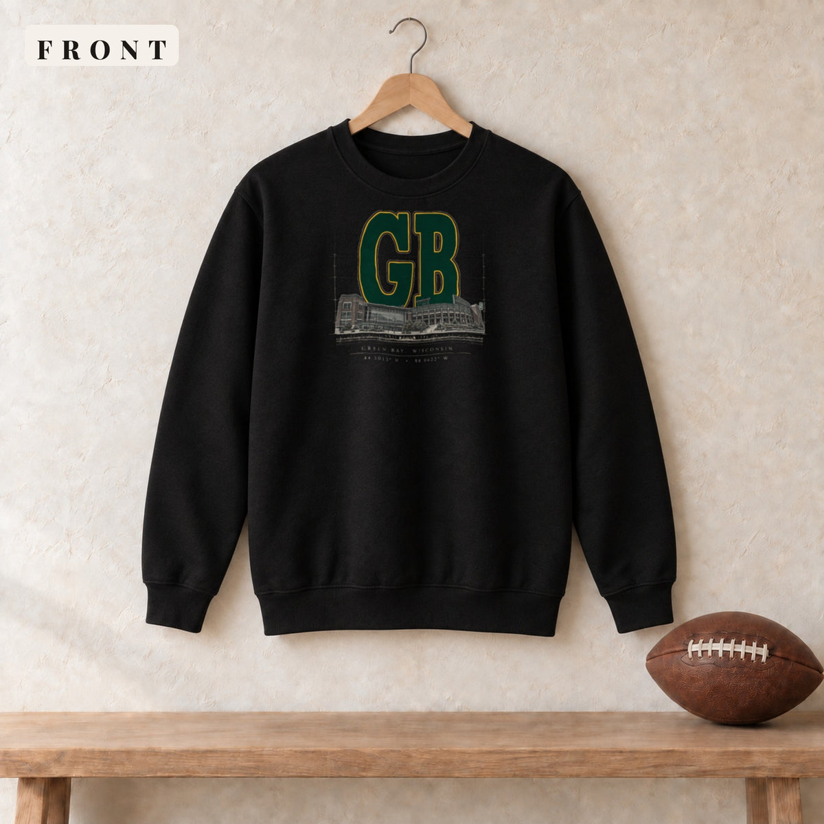 Crewneck · Black · front · Green Bay Blueprint City crewneck in black