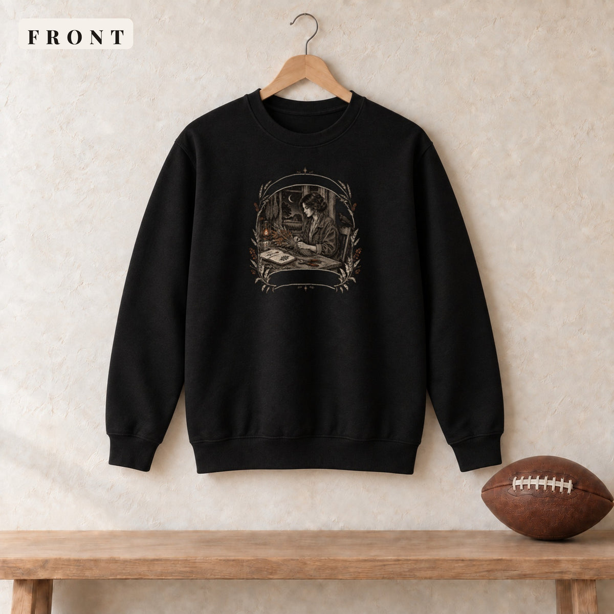 Crewneck · Black · front · All Hollow's Eve She Keeps Strange Hours crewneck in black
