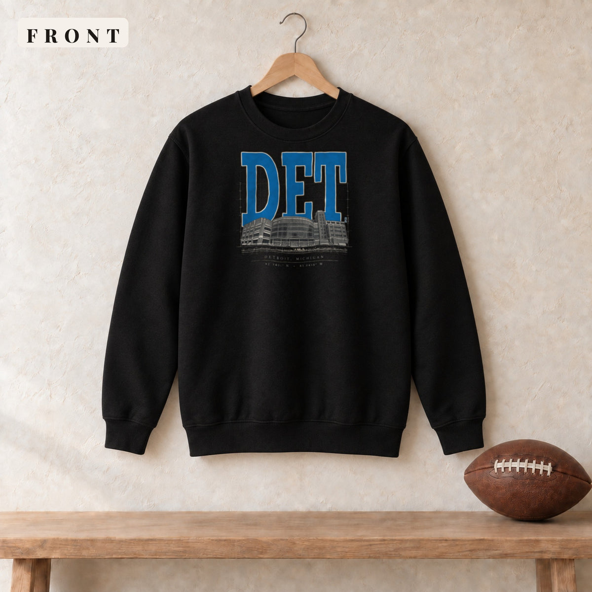 Crewneck · Black · front · Detroit Blueprint City crewneck in black