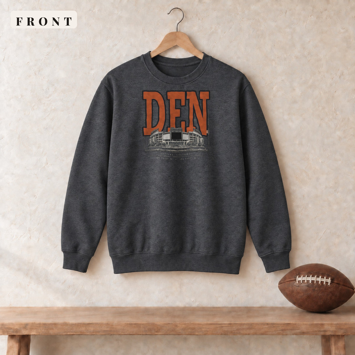 Crewneck · Dark Heather · front · Denver Blueprint City crewneck in dark heather