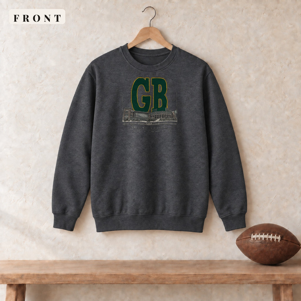 Crewneck · Dark Heather · front · Green Bay Blueprint City crewneck in dark heather