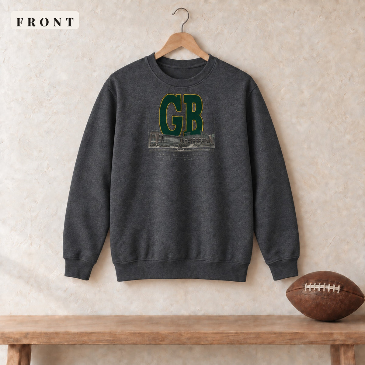 Crewneck · Dark Heather · front · Green Bay Blueprint City crewneck in dark heather
