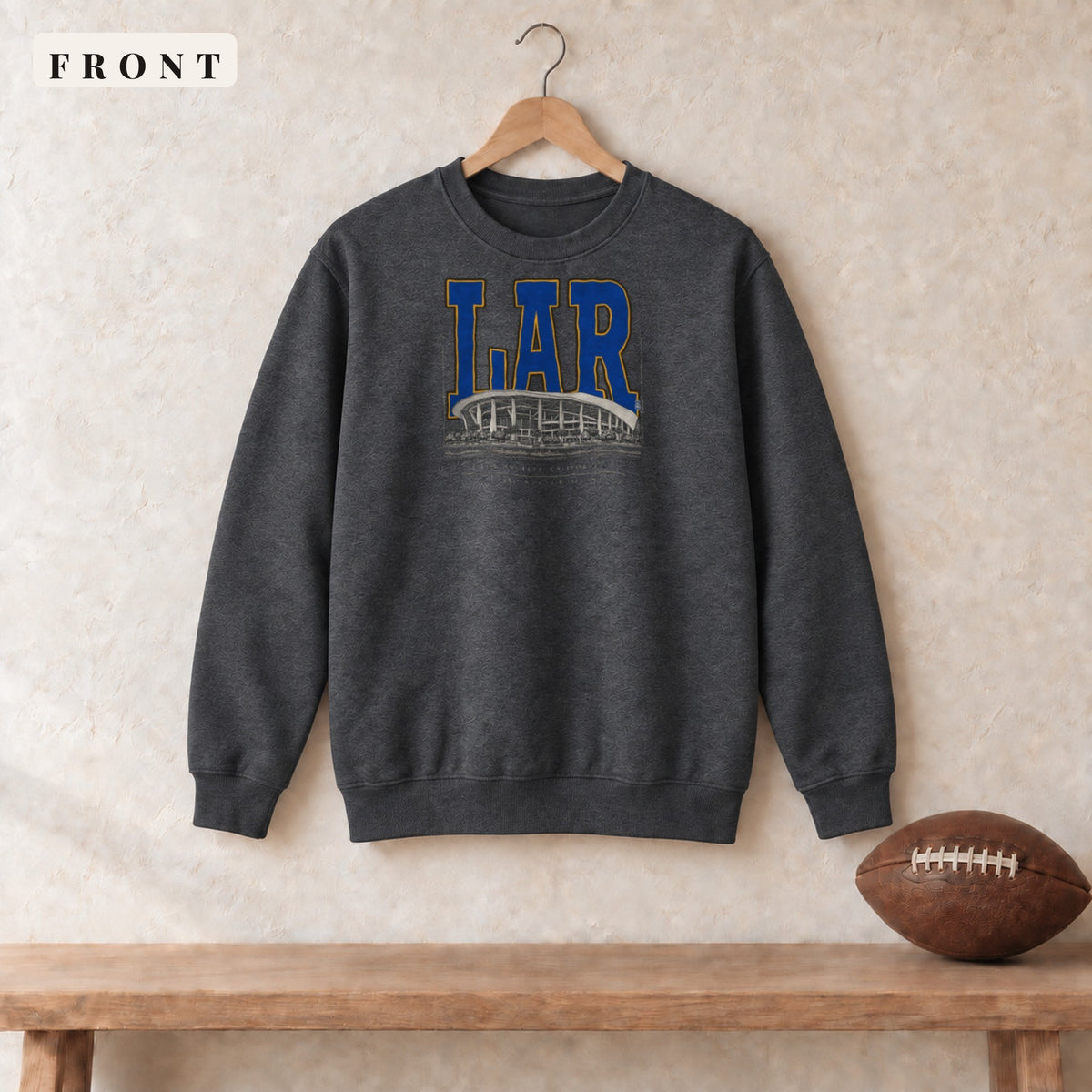 Crewneck · Dark Heather · front · Los Angeles Gold Blueprint City crewneck in dark heather