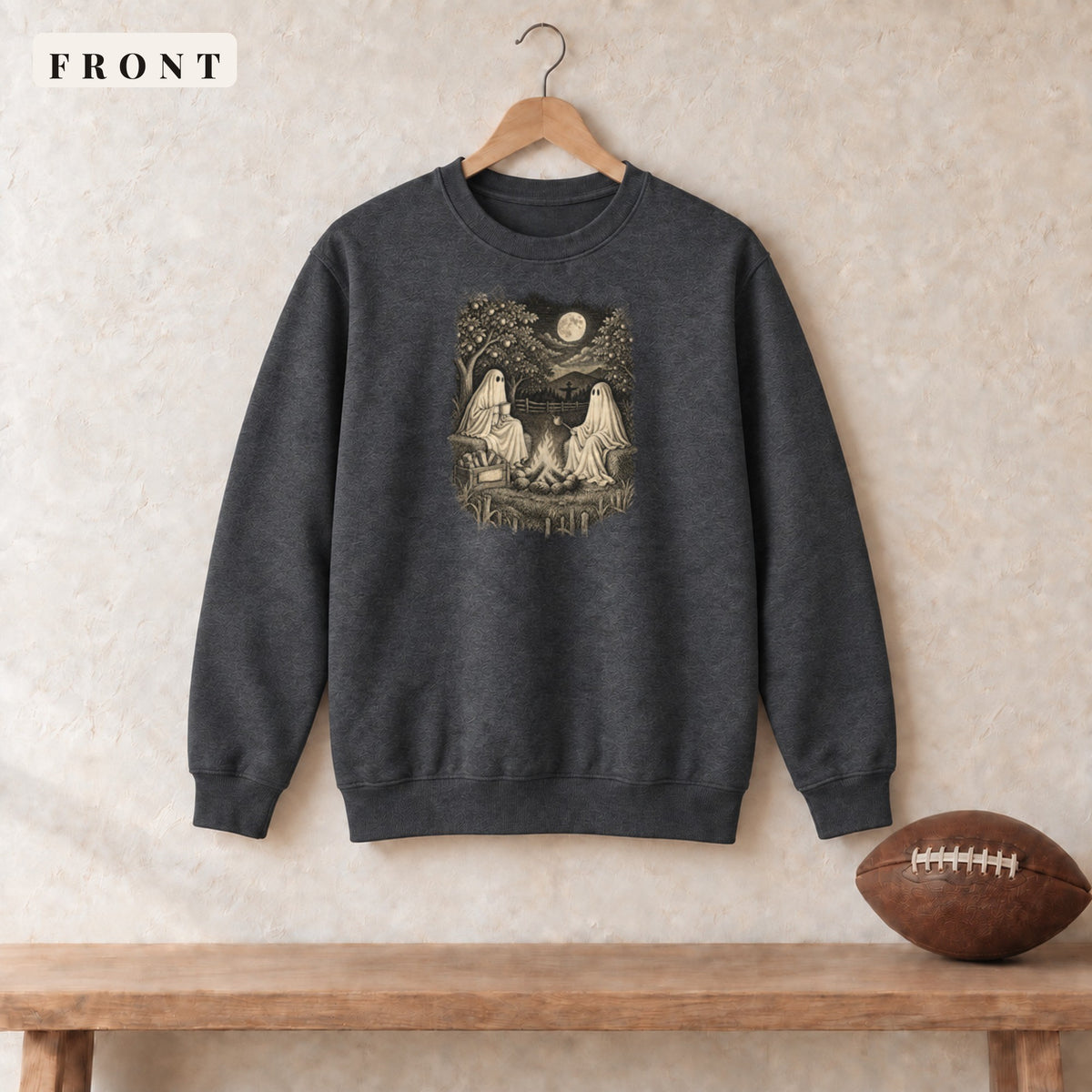 Crewneck · Dark Heather · front · All Hollow's Eve Orchard Ghost Stories crewneck in dark heather