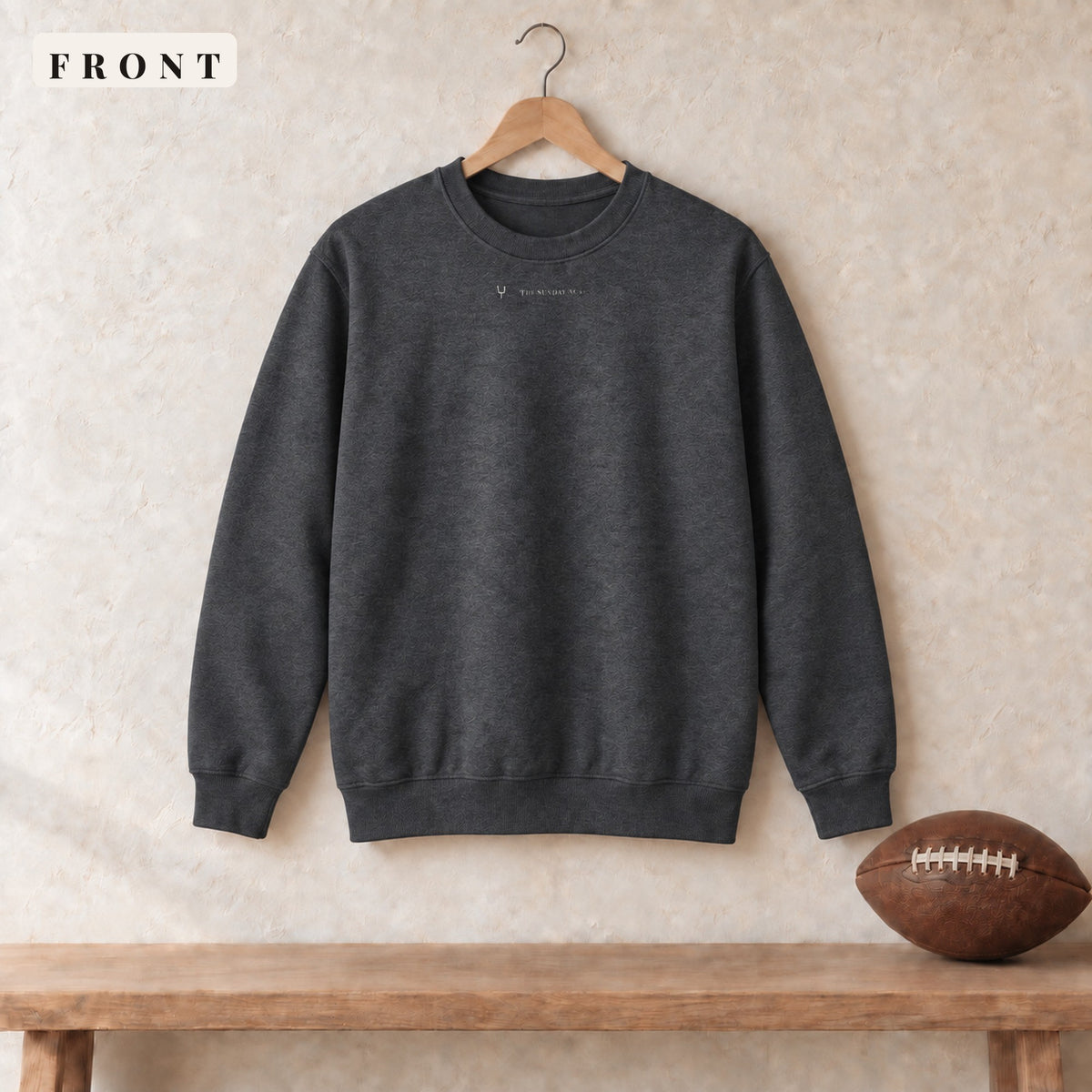 Crewneck · Dark Heather · front · The Sunday Acre Logo crewneck in dark heather