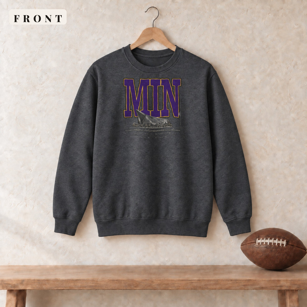 Crewneck · Dark Heather · front · Minnesota Blueprint City crewneck in dark heather