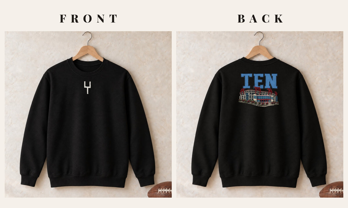 Crewneck + Goalpost Front · Black · front and back · Tennessee Home Field Advantage crewneck in black