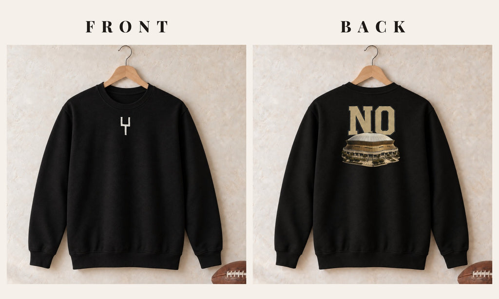 Crewneck + Goalpost Front · Black · front and back · New Orleans Home Field Advantage crewneck in black