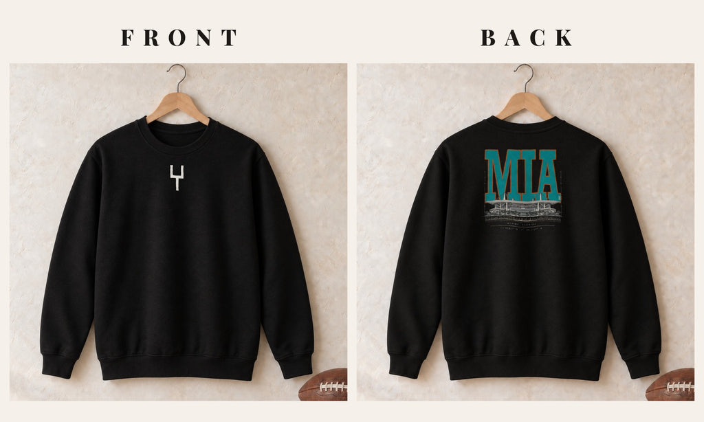 Crewneck + Goalpost Front · Black · front and back · Miami Blueprint City crewneck in black