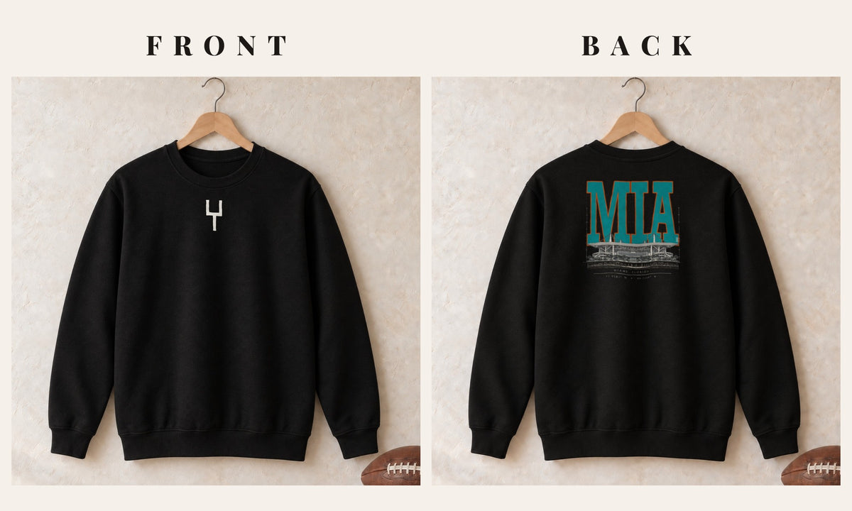 Crewneck + Goalpost Front · Black · front and back · Miami Blueprint City crewneck in black