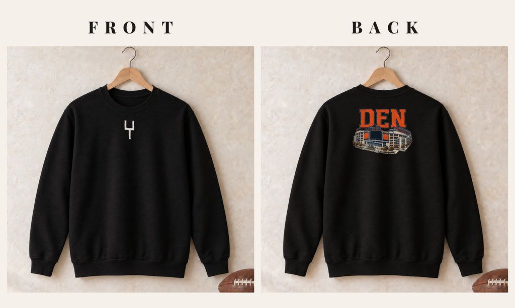 Crewneck + Goalpost Front · Black · front and back · Denver Home Field Advantage crewneck in black