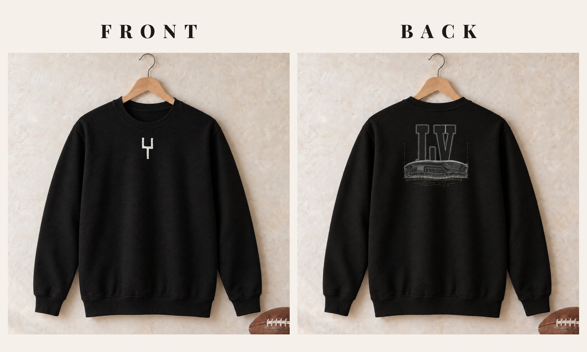 Crewneck + Goalpost Front · Black · front and back · Las Vegas Blueprint City crewneck in black